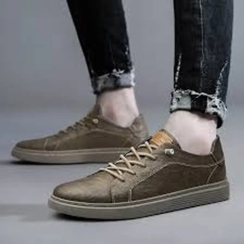 Italian Style Leather Mens Brown 10.5 Oxford Sneakers Size 44 Breathable
